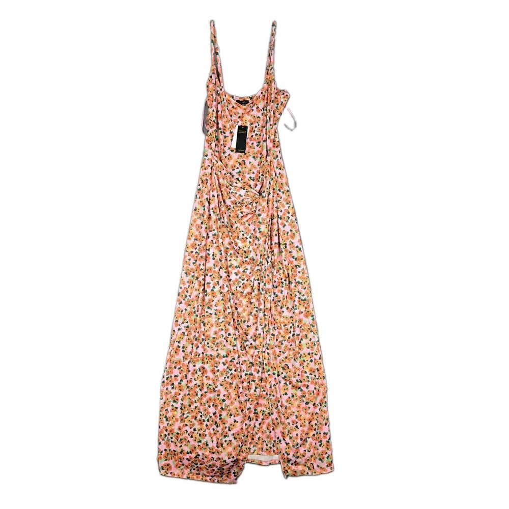 AFRM Delaney Knot Slit Hem Maxi Slipdress Women Medium Pink Floral Nordstrom NWT
